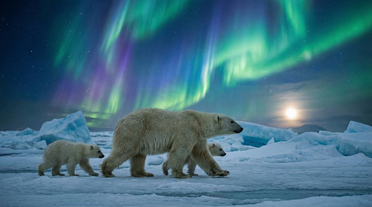 重口北极熊视频 - 极光下的母子视频